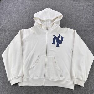 AKIMBO Hoodie Mens Large White Full Zip Organic Cotton N Logo Fleece Sweatshirt